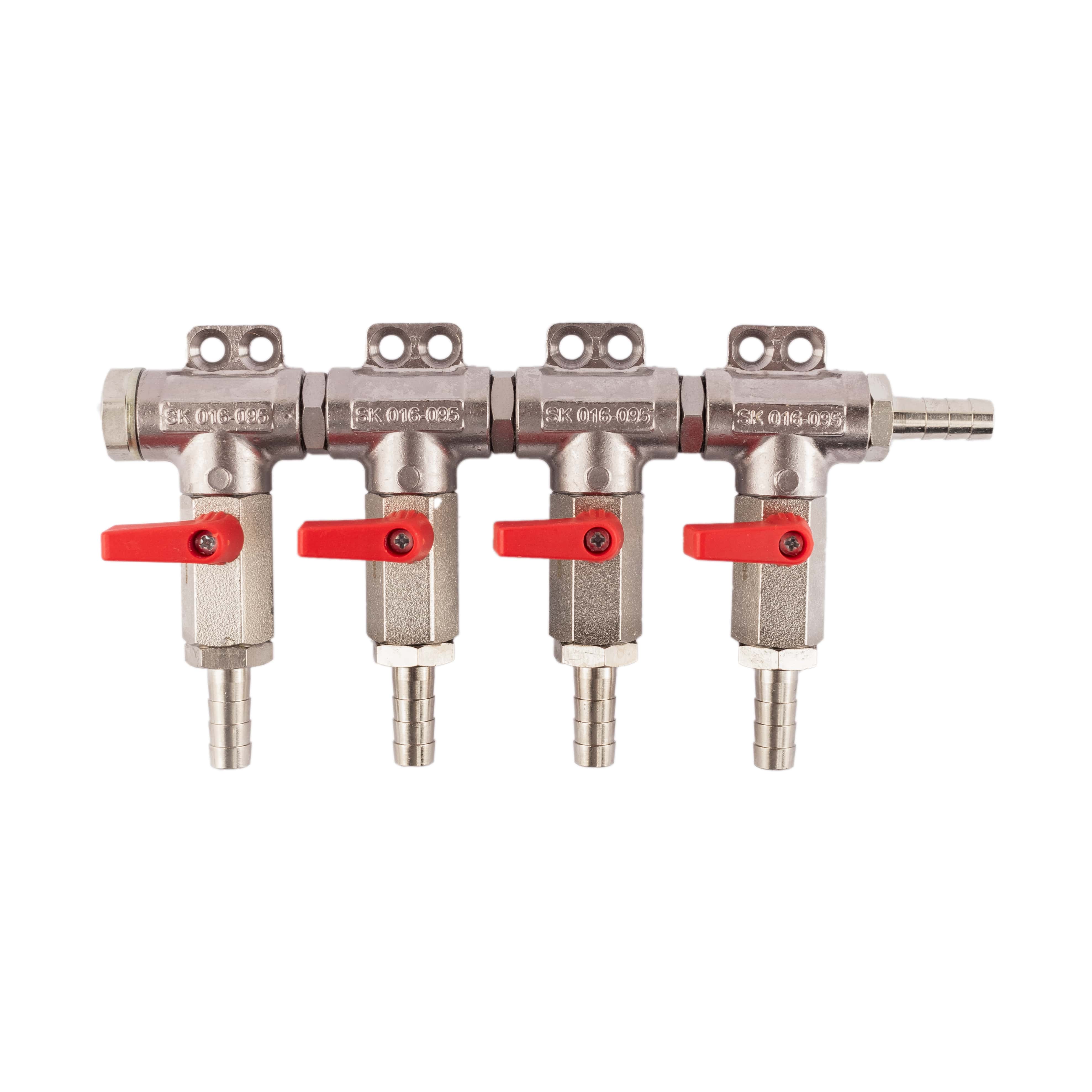 CO2 Verteiler 4-leitig - links blind 5 Tüllen für 7 mm Schlauch