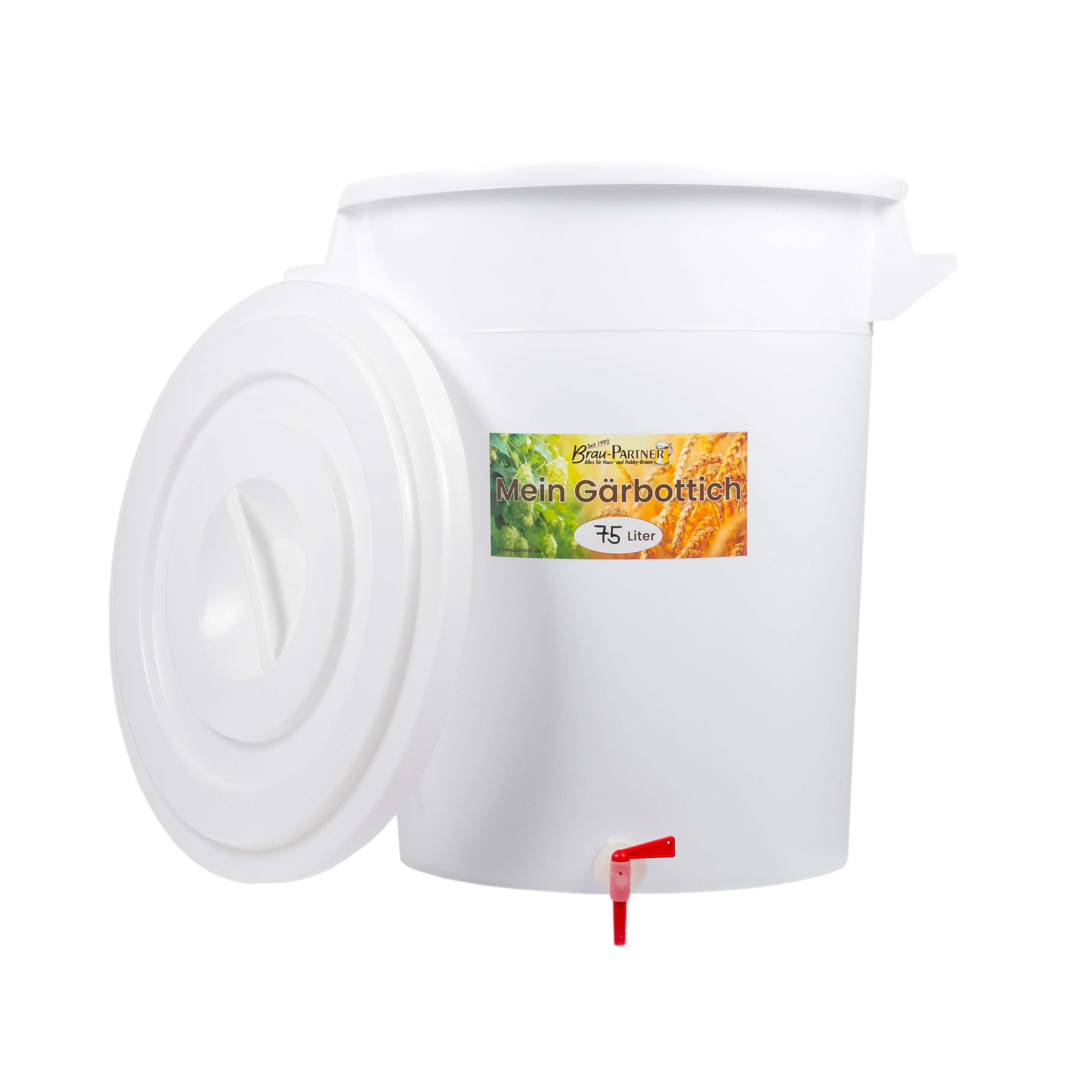 Gärbottich 75 Liter Kunststoff mit Hahn/Abfüllrohr/Deckel