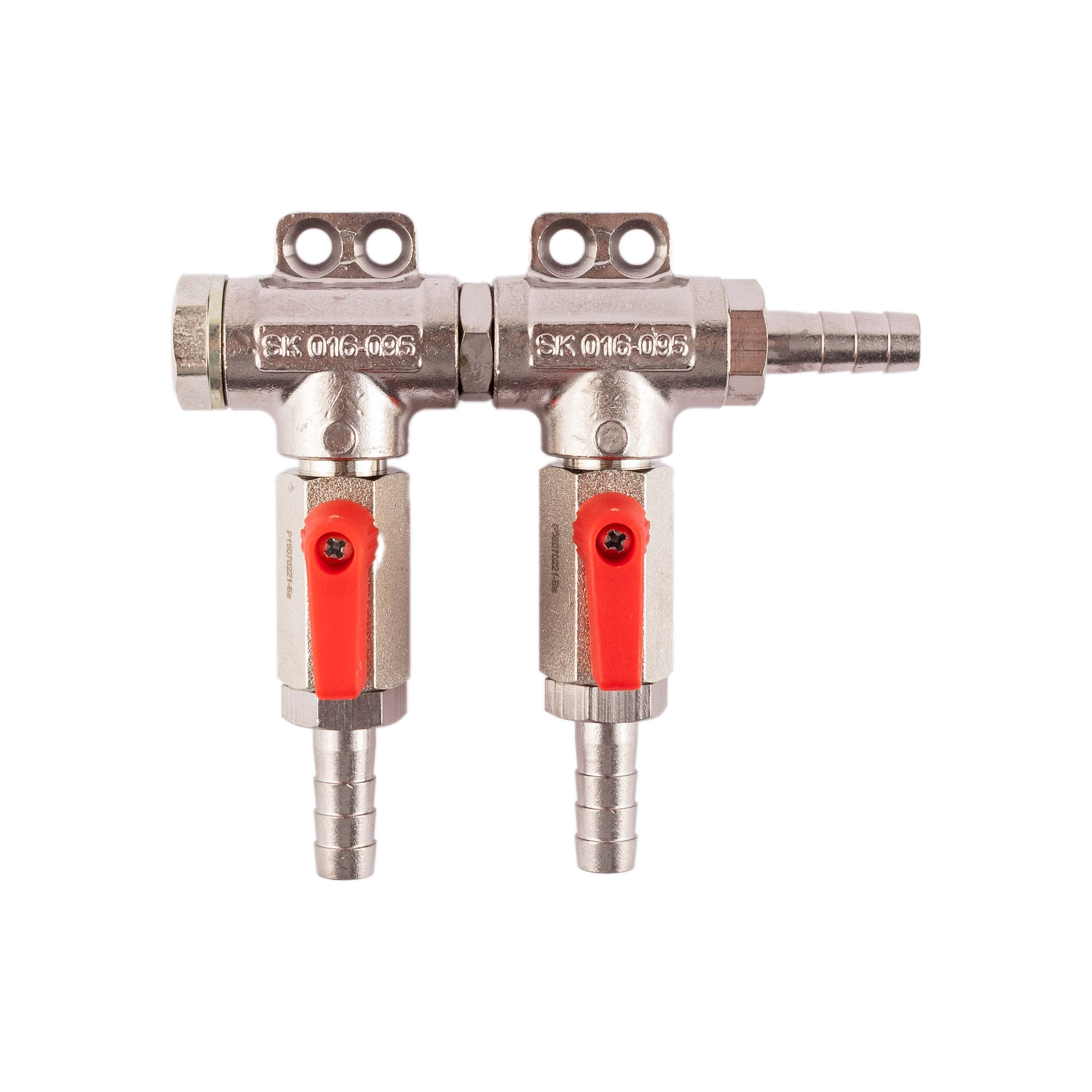 CO2 Verteiler 2-leitig - links blind 3 Tüllen für 7 mm Schlauch