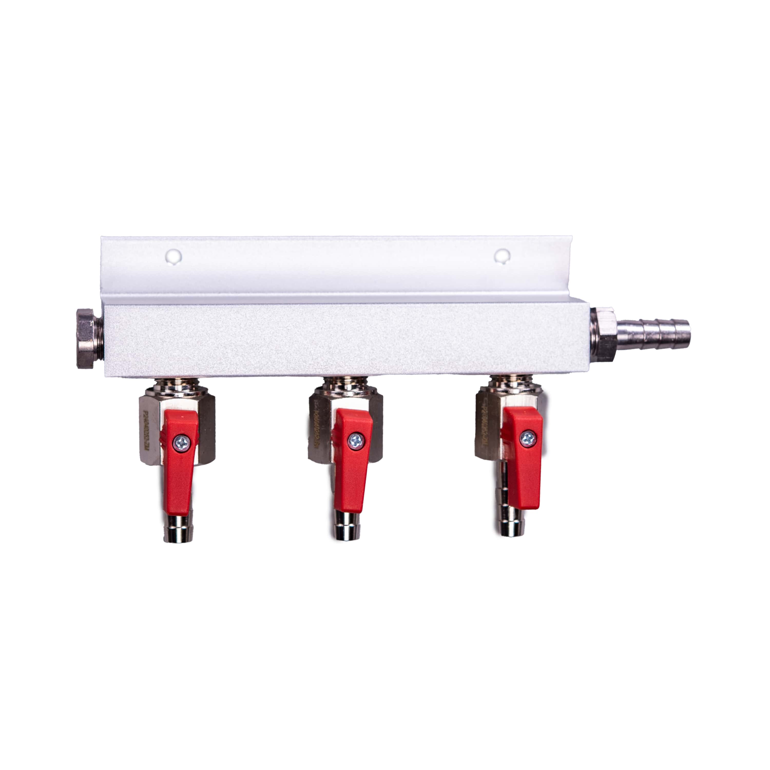 CO2 Verteiler 3-fach - links blind mit 4 Tüllen