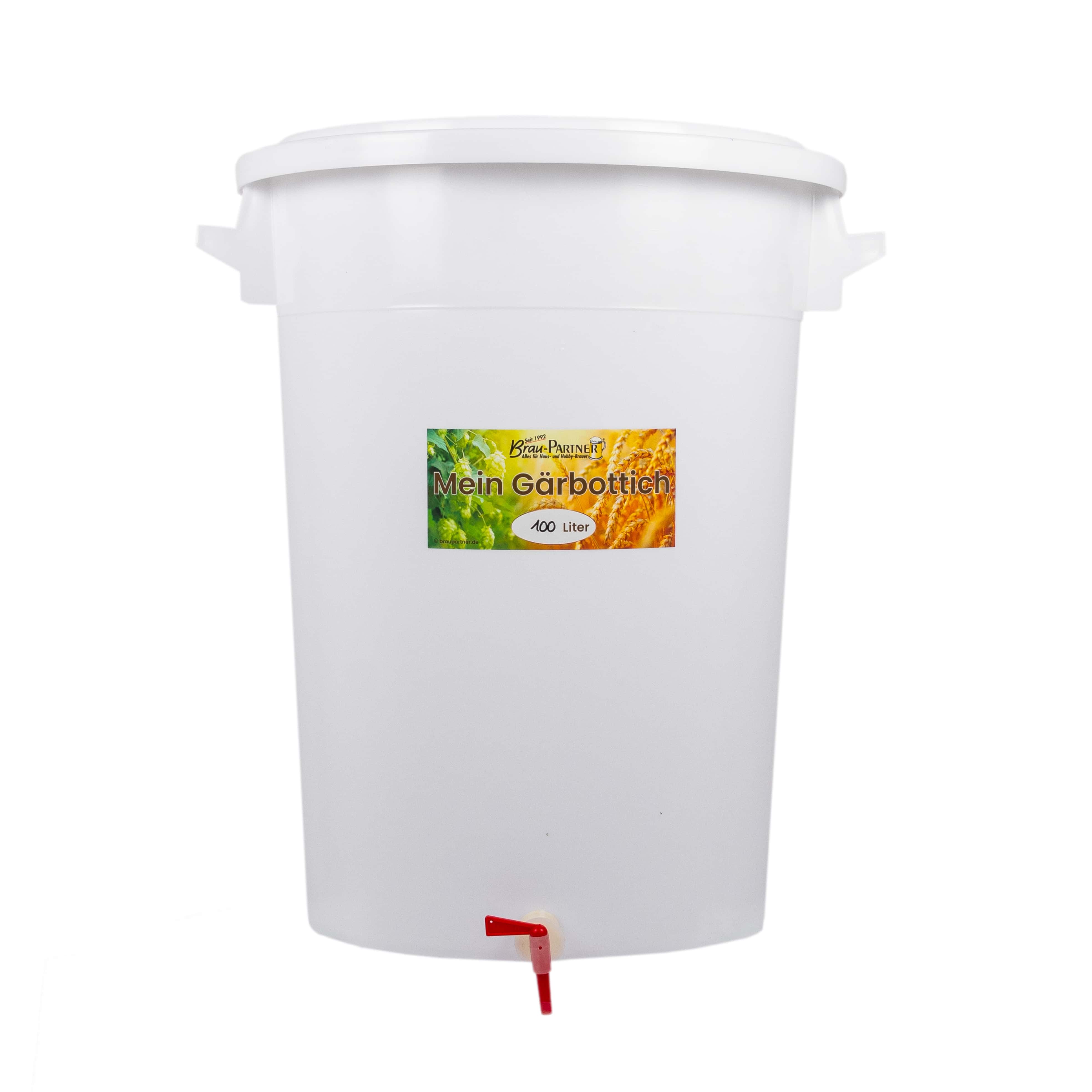 Gärbottich 100 Liter Kunststoff mit Hahn/Abfüllrohr/Deckel