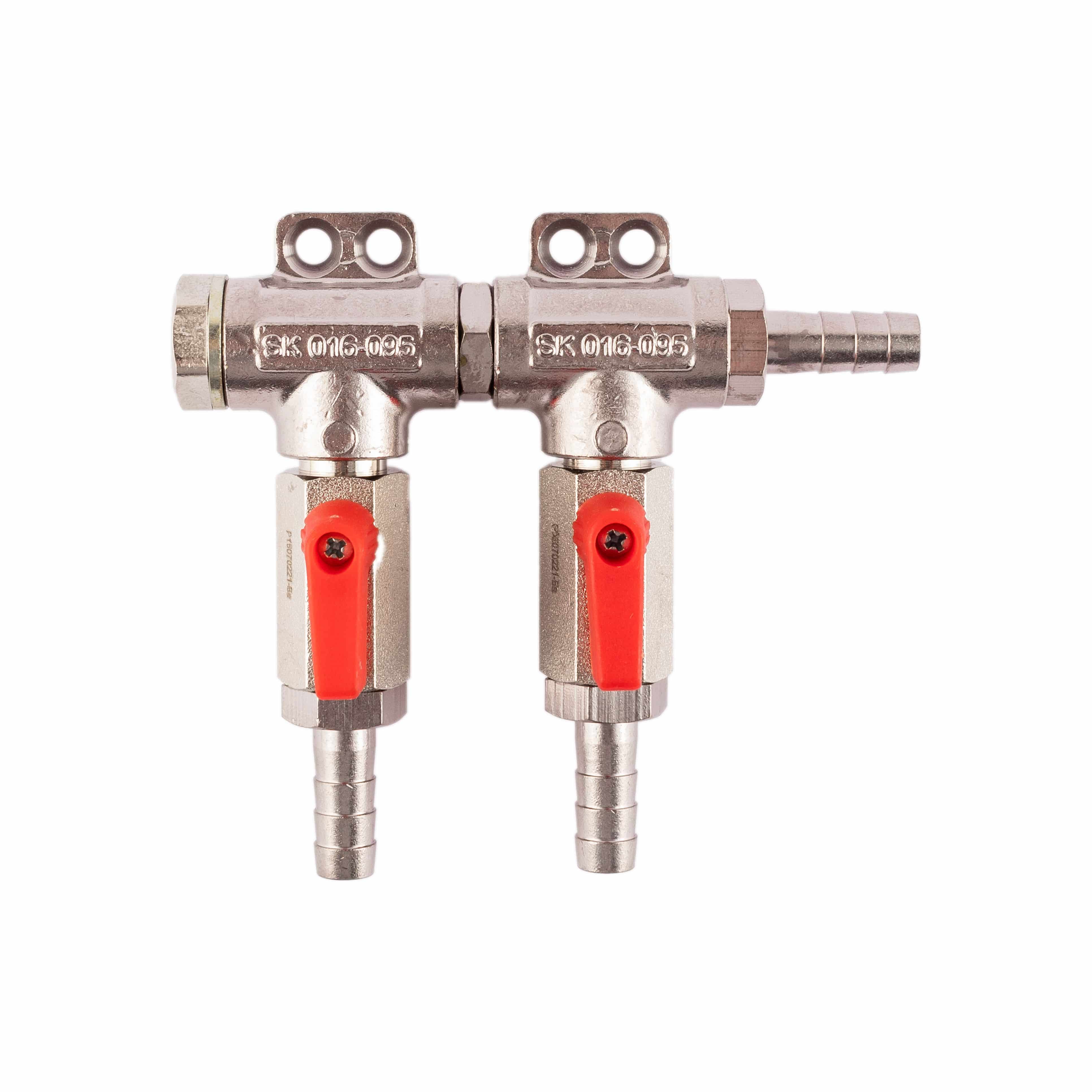 CO2 Verteiler 2-leitig - links blind 3 Tüllen für 7 mm Schlauch