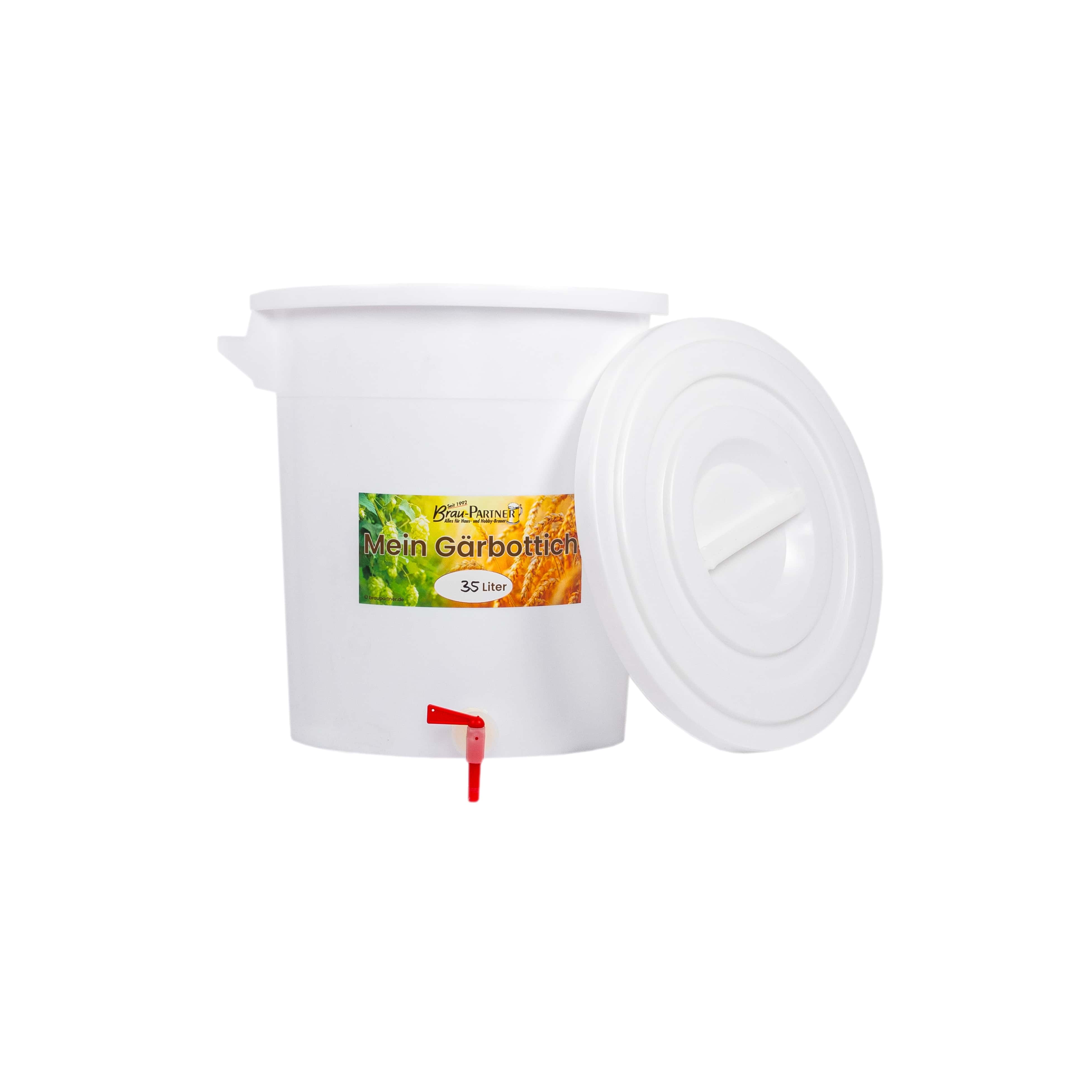 Gärbottich 35 Liter Kunststoff mit Hahn/Abfüllrohr/Deckel