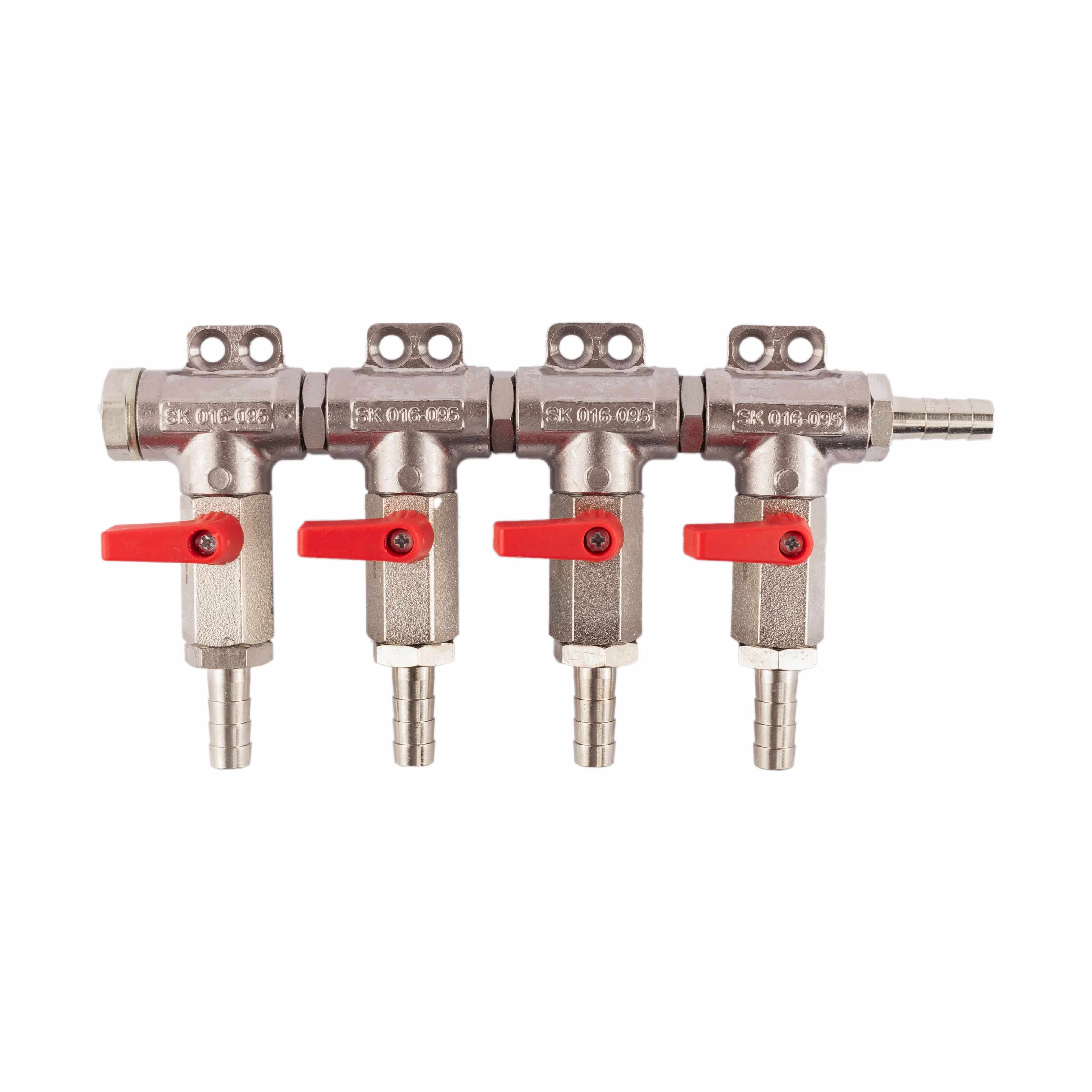 CO2 Verteiler 4-leitig - links blind 5 Tüllen für 7 mm Schlauch